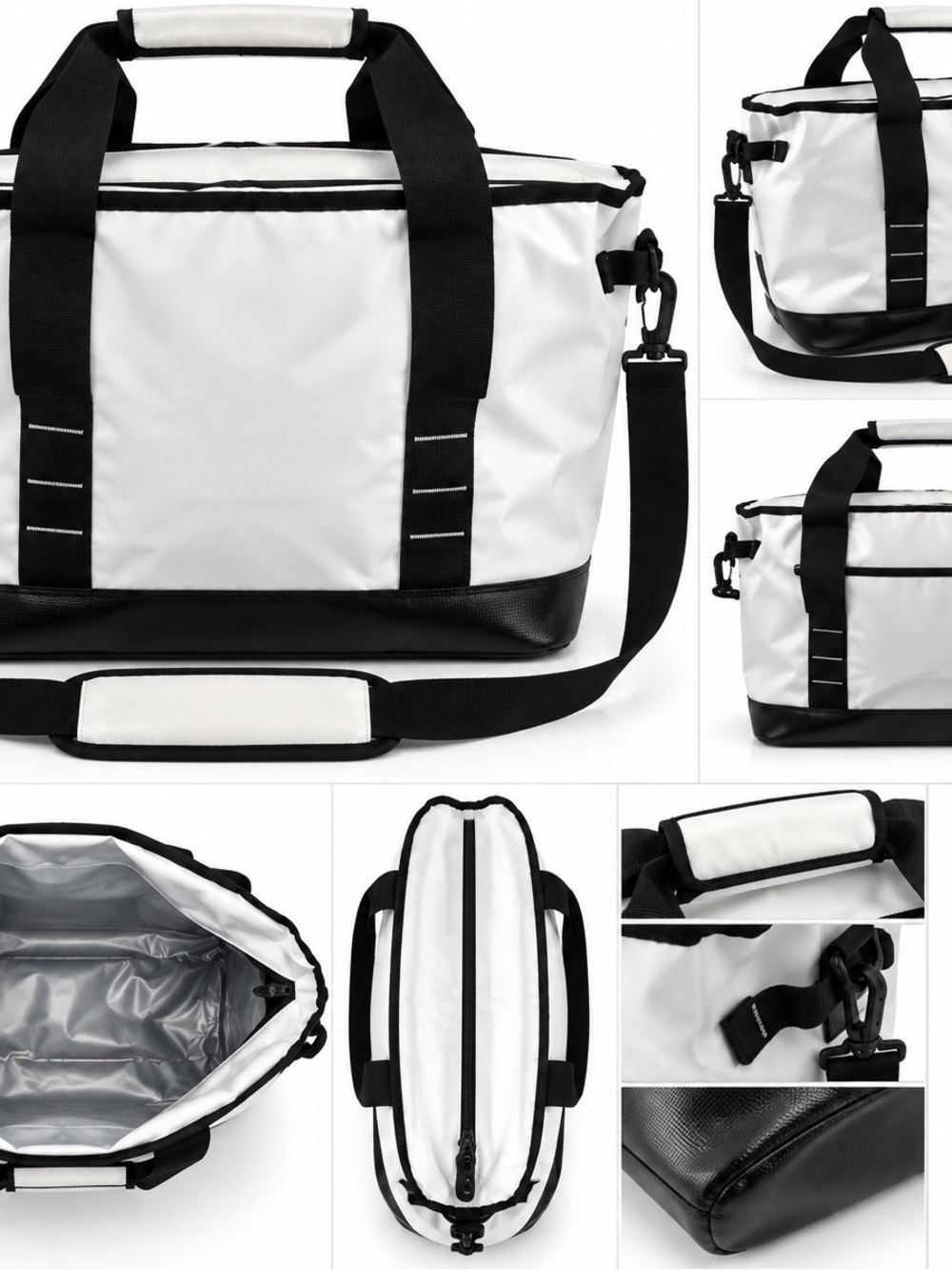 Large White & Black Insulated Cooler Bag Tote with Shoulder Strap